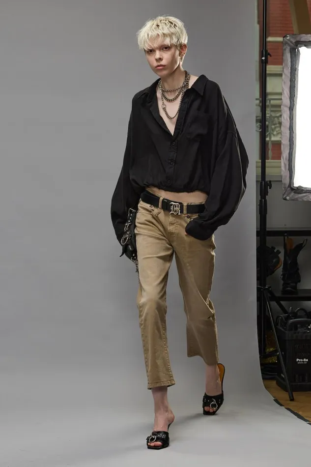 R13 Sale Women CROSSOVER BUBBLE SHIRT 8211 BLACK OVERDYE