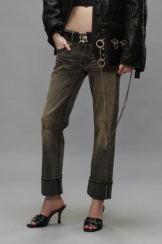 R13 Sale Women CUFFED BOY STRAIGHT JEAN 8211 HAYNE SELVEDGE BLACK
