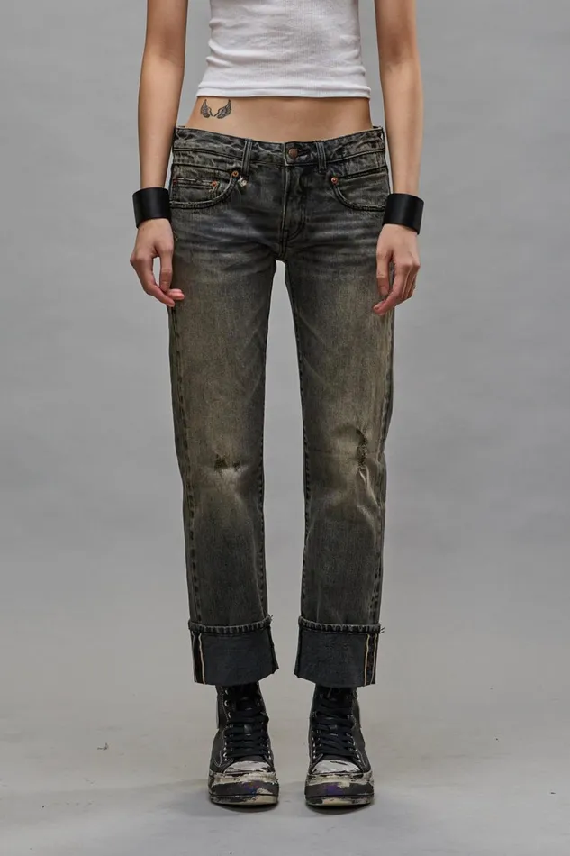 R13 Sale Women CUFFED BOY STRAIGHT JEAN 8211 HAYNE SELVEDGE BLACK