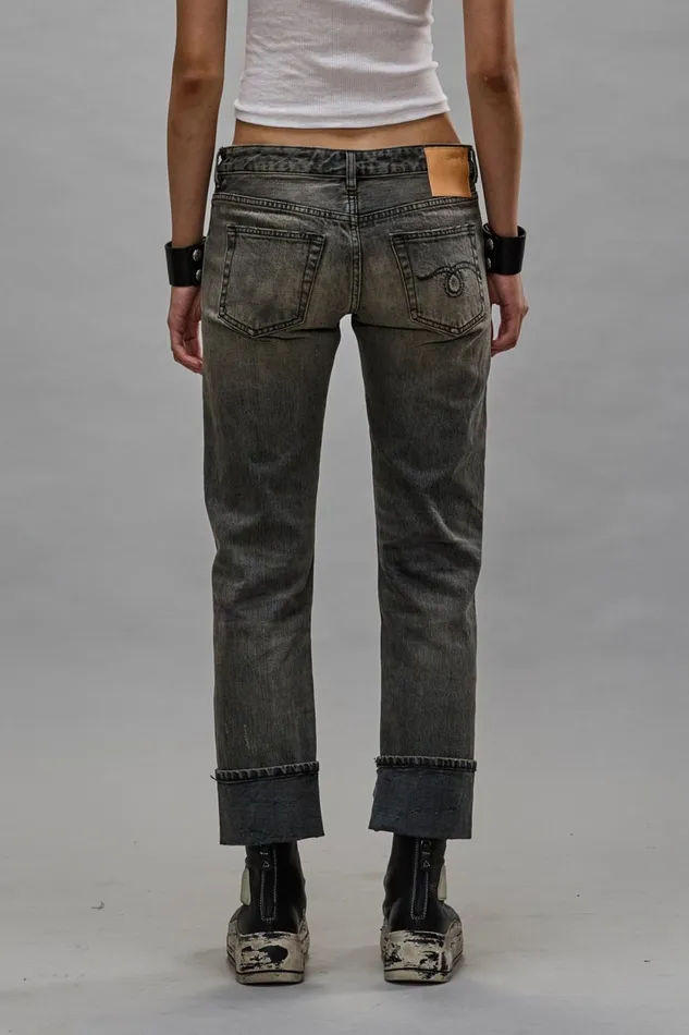 R13 Sale Women CUFFED BOY STRAIGHT JEAN 8211 HAYNE SELVEDGE BLACK