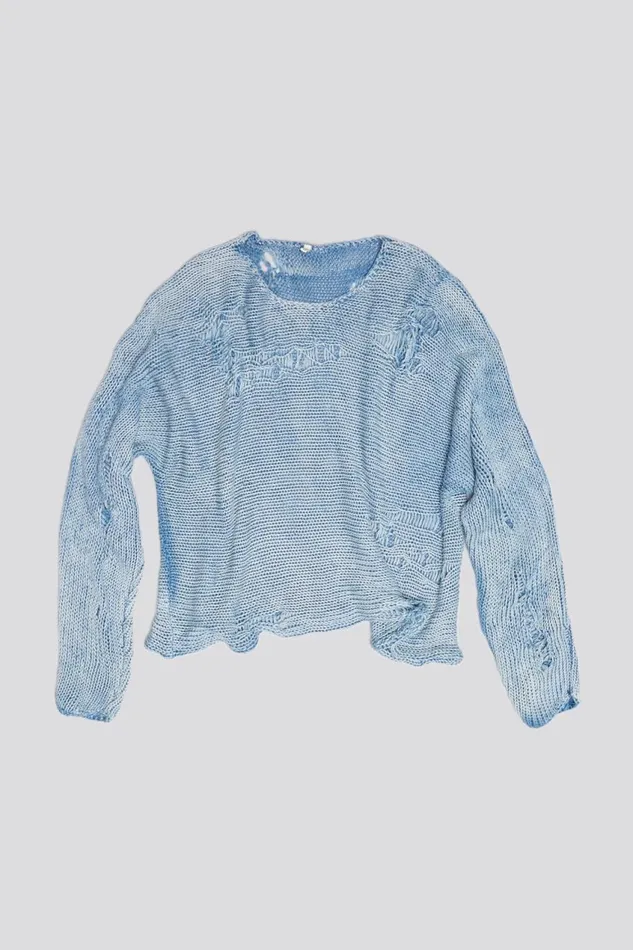 R13 Sale Women DISTRESSED BOYFRIEND CREWNECK 8211 LIGHT INDIGO