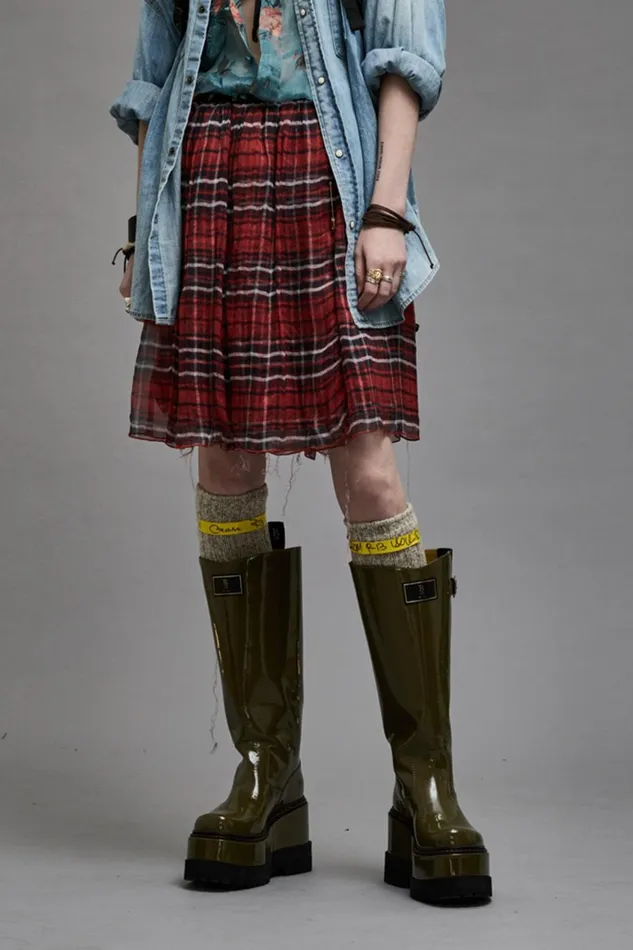 R13 Sale Women DOUBLE LAYER KILT SKIRT 8211 RED PLAID