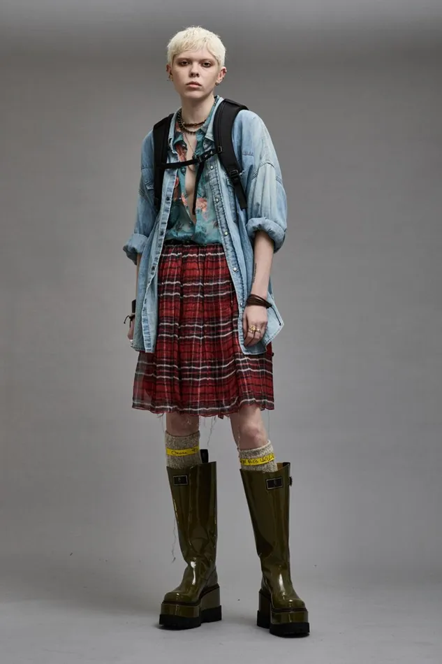 R13 Sale Women DOUBLE LAYER KILT SKIRT 8211 RED PLAID