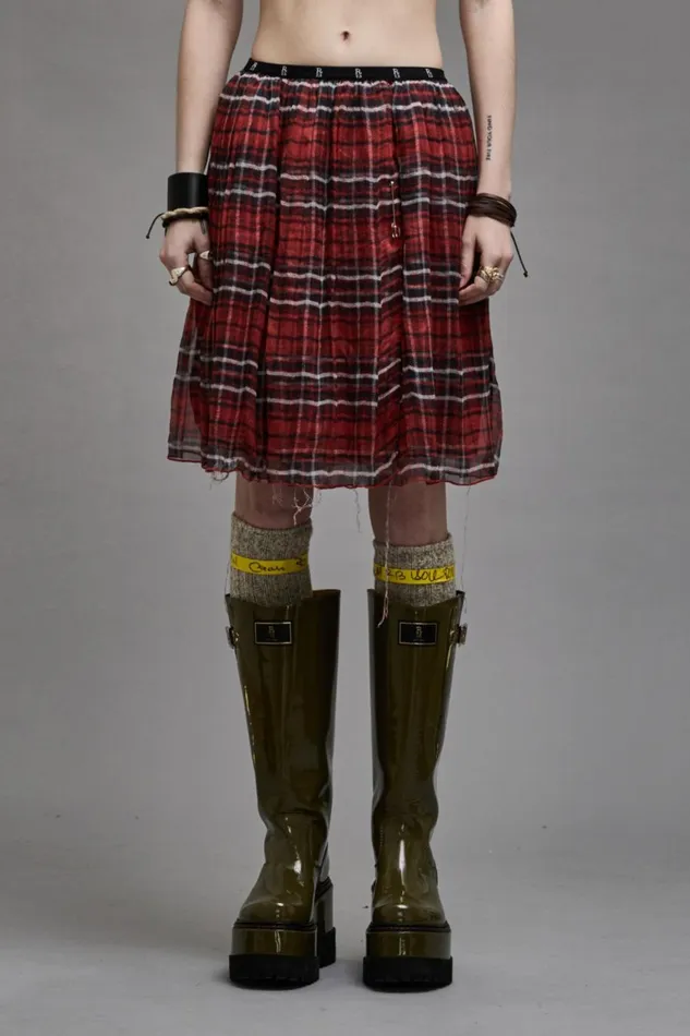 R13 Sale Women DOUBLE LAYER KILT SKIRT 8211 RED PLAID