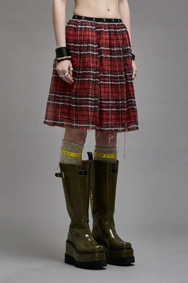 R13 Sale Women DOUBLE LAYER KILT SKIRT 8211 RED PLAID