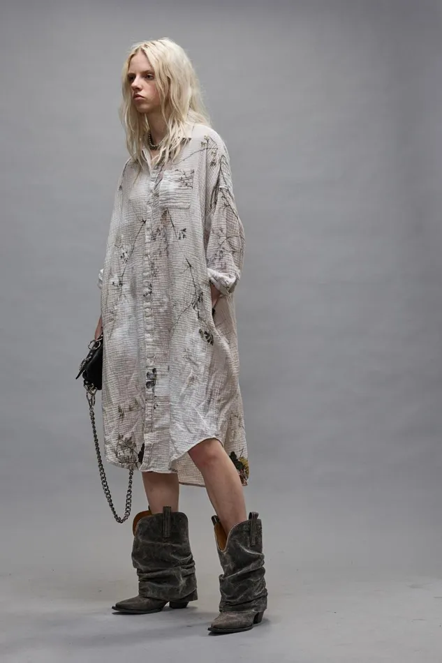 R13 Sale Women JUMBO SHIRTDRESS 8211 BLEACHED CREAM FLORAL