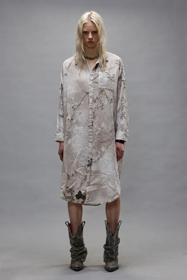 R13 Sale Women JUMBO SHIRTDRESS 8211 BLEACHED CREAM FLORAL