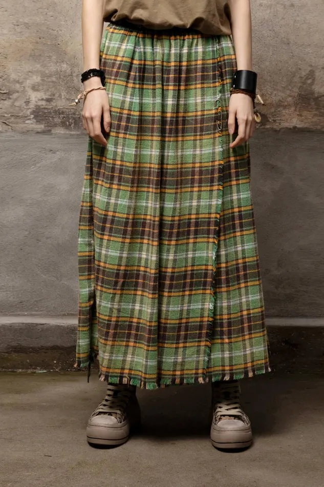 R13 Sale Women KILT SKIRT 8211 GREEN PLAID