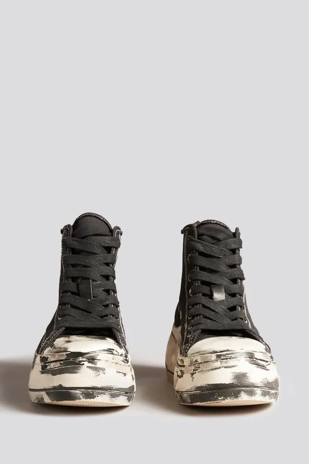 R13 Sale Women KURT HIGH TOP SNEAKERS 8211 SCRATCH PAINT BLACK