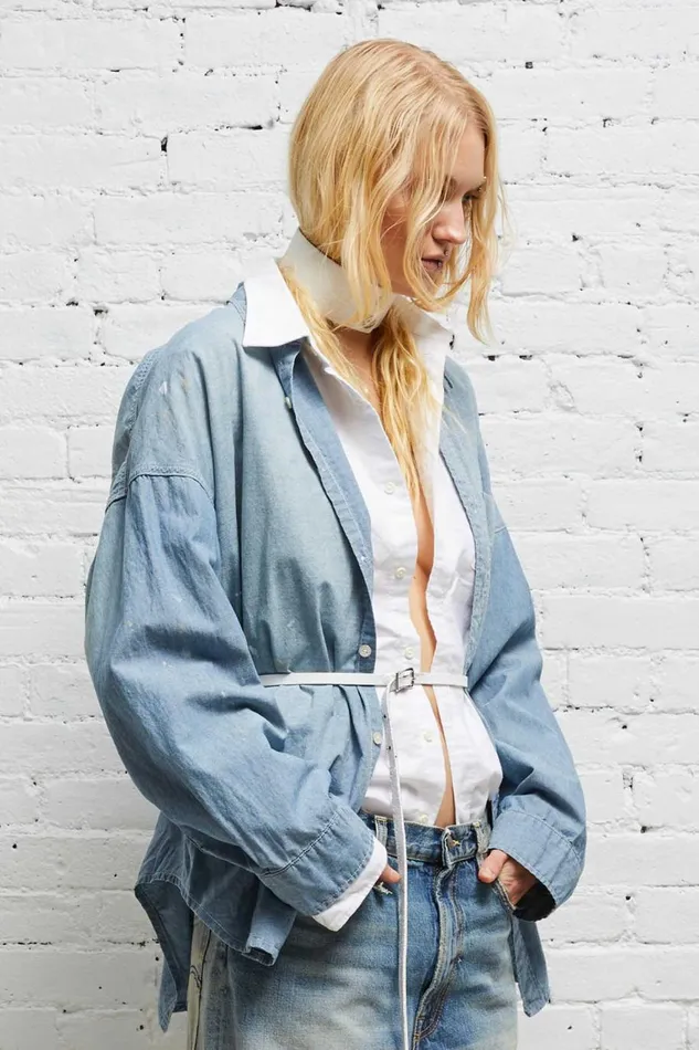 R13 Sale Women LONG SLEEVE BUTTONUP 8211 BLUE CHAMBRAY