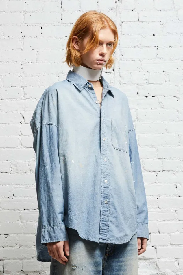 R13 Sale Women LONG SLEEVE BUTTONUP 8211 BLUE CHAMBRAY