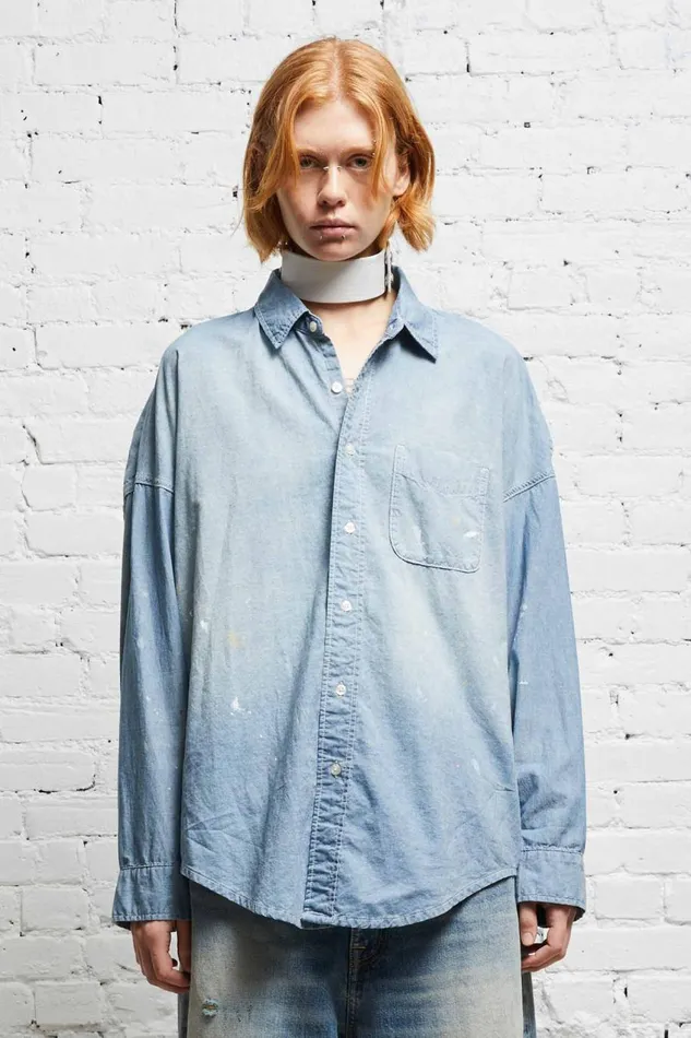 R13 Sale Women LONG SLEEVE BUTTONUP 8211 BLUE CHAMBRAY