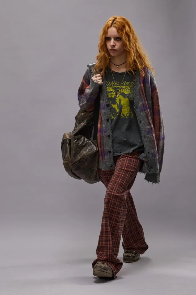R13 Sale Women MOHAIR BOYFRIEND CARDIGAN 8211 BROWNORANGEPURPLE MOHAIR PLAID