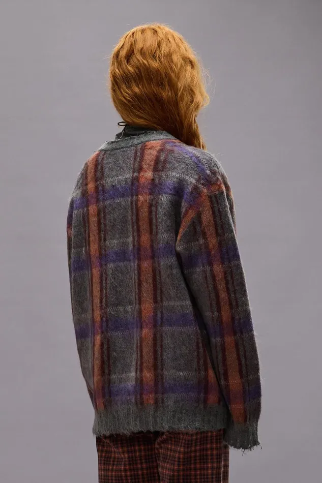 R13 Sale Women MOHAIR BOYFRIEND CARDIGAN 8211 BROWNORANGEPURPLE MOHAIR PLAID