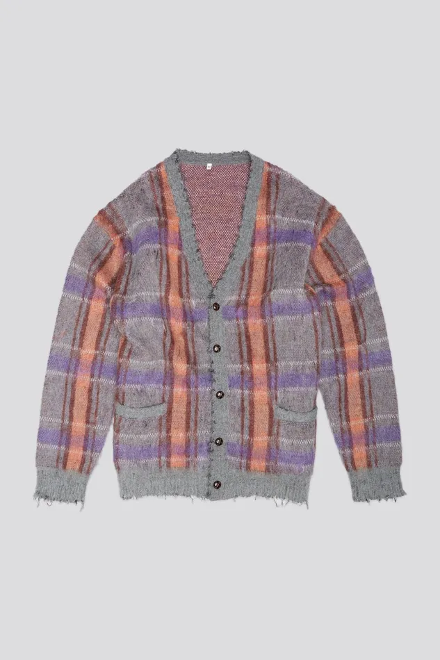R13 Sale Women MOHAIR BOYFRIEND CARDIGAN 8211 BROWNORANGEPURPLE MOHAIR PLAID