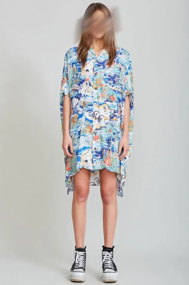 R13 Sale Women Oversized Boxy Hawaiian Dress Denim