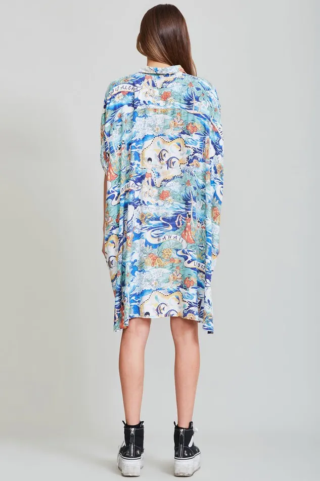 R13 Sale Women Oversized Boxy Hawaiian Dress Denim