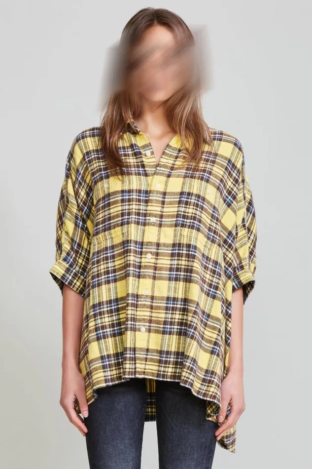 R13 Sale Women Plaid Oversized Boxy Shirtdress 8211 Yellow Plaid Denim