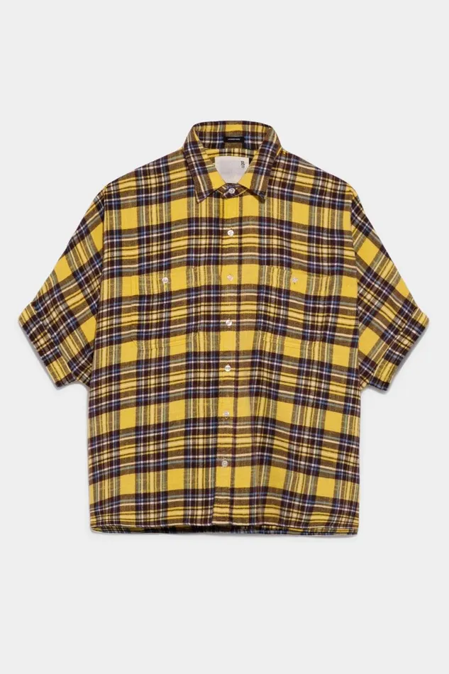 R13 Sale Women Plaid Oversized Boxy Shirtdress 8211 Yellow Plaid Denim