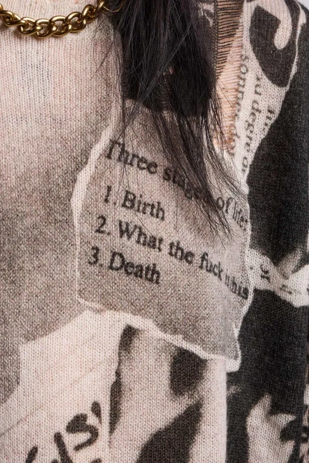 R13 Sale Women PRINTED BOYFRIEND SWEATER 8211 NEWSPAPER