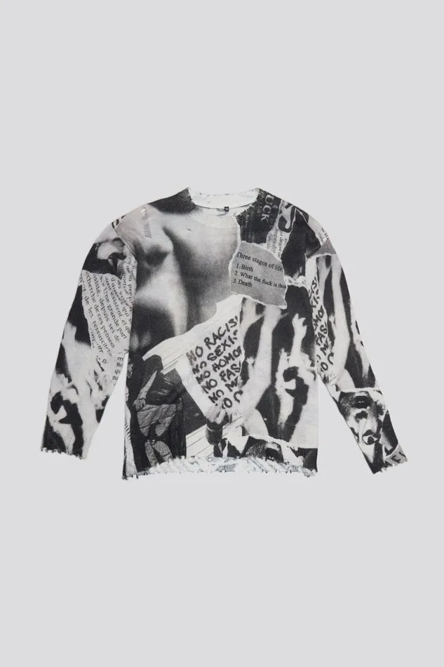 R13 Sale Women PRINTED BOYFRIEND SWEATER 8211 NEWSPAPER