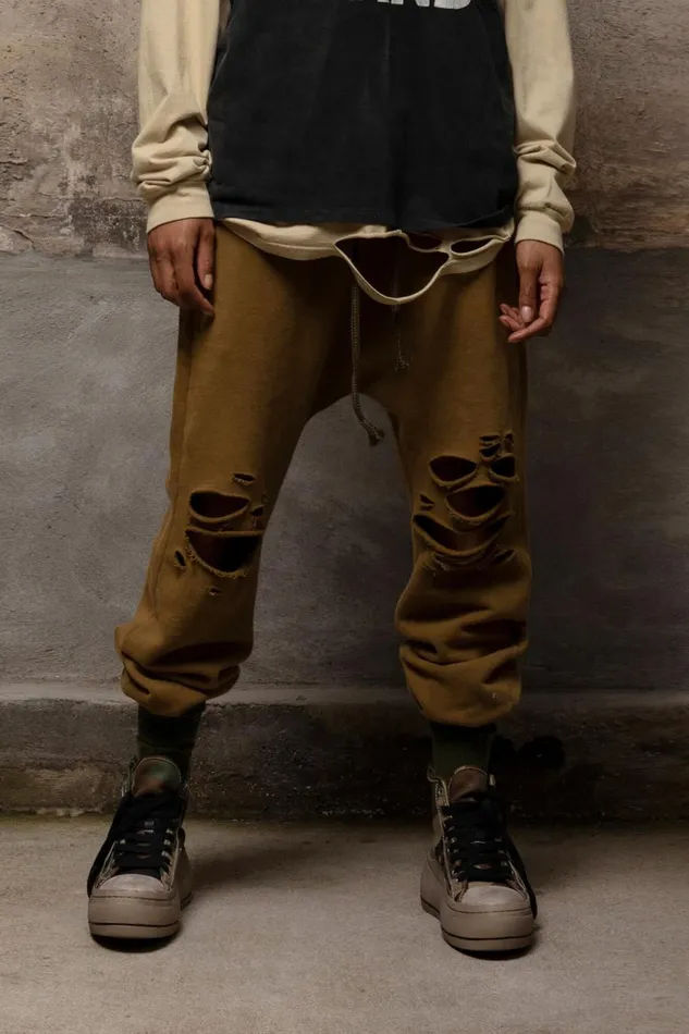 R13 Sale Women SHREDDED DROP CROTCH SWEATPANT 8211 OLIVE