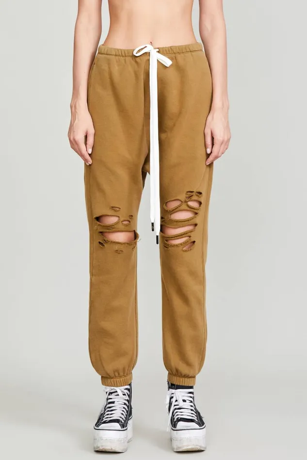 R13 Sale Women SHREDDED DROP CROTCH SWEATPANT 8211 OLIVE