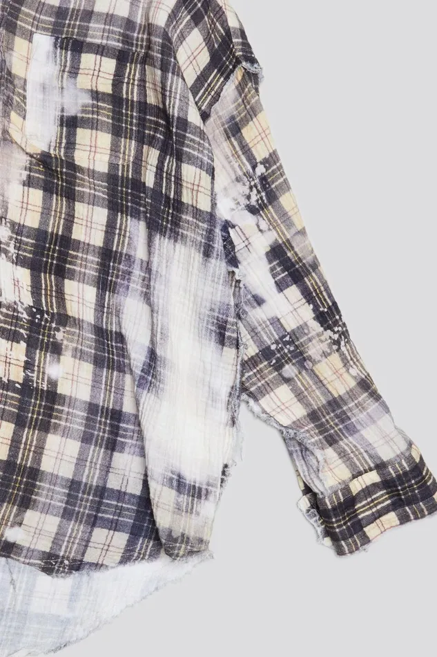 R13 Sale Women SHREDDED SEAM DROP NECK 8211 BLEACH PRINTED PLAID