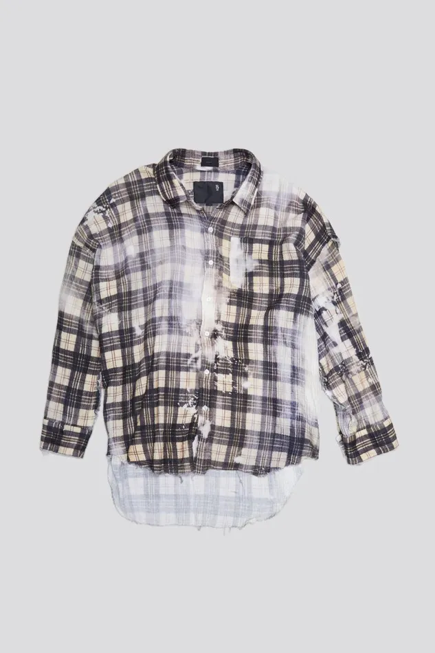 R13 Sale Women SHREDDED SEAM DROP NECK 8211 BLEACH PRINTED PLAID