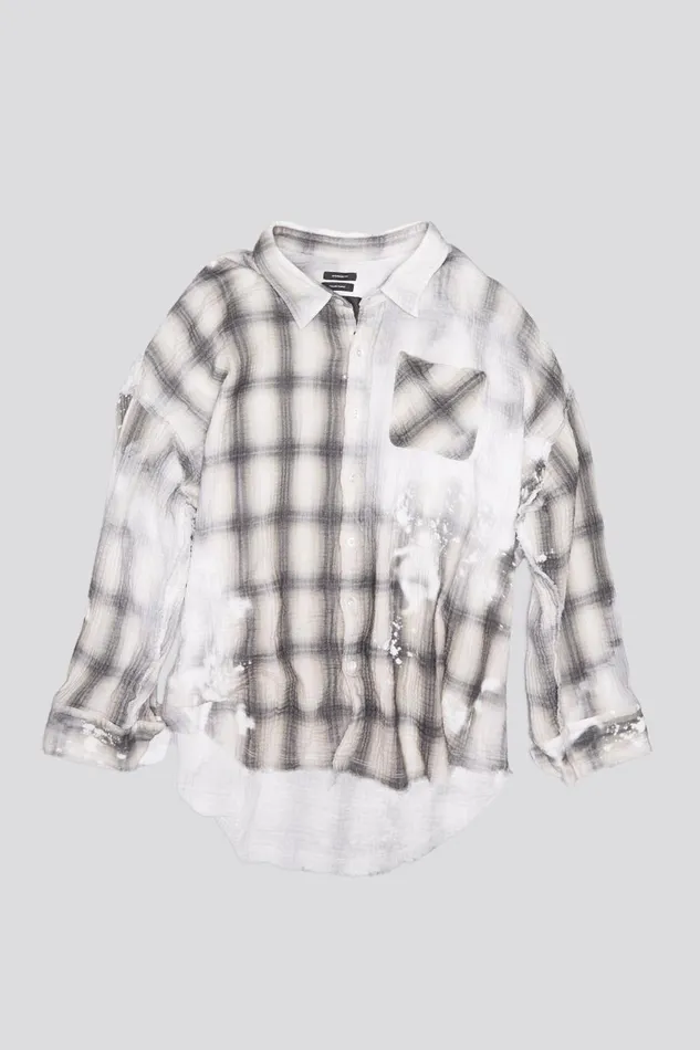 R13 Sale Women SHREDDED SEAM DROP NECK SHIRT 8211 PRINTED GREY PLAID