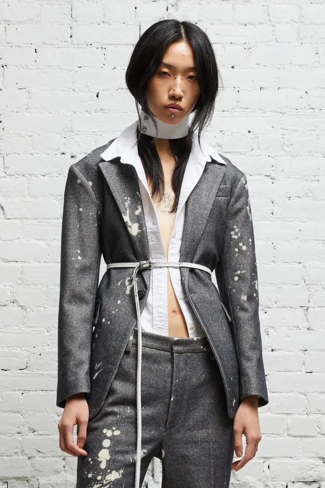 R13 Sale Women SHRUNKEN BLAZER 8211 GREY PAINT SPLATTER