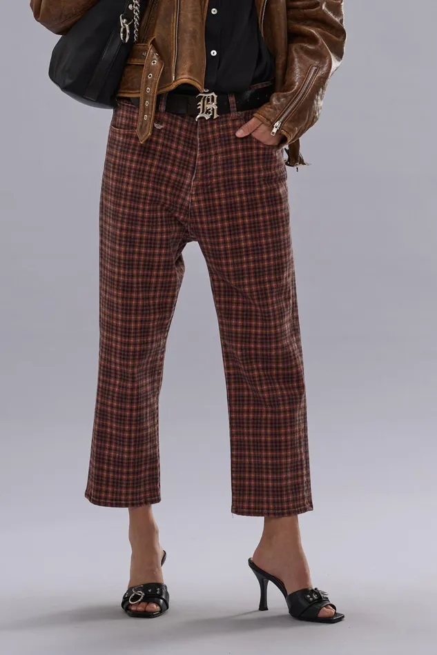 R13 Sale Women TAILORED DROP JEAN 8211 PRINTED AUBURN PLAID
