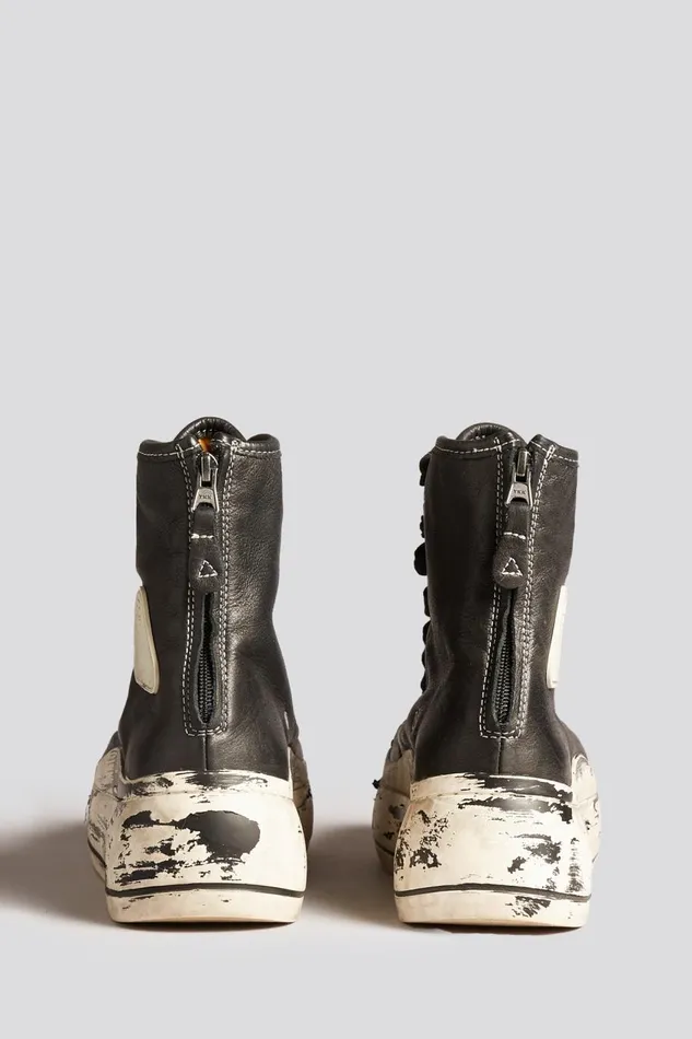 R13 Sale Women TALL LEATHER KURT SNEAKERS 8211 SCRATCH PAINT BLACK