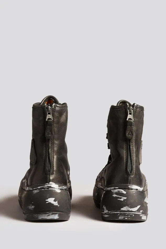 R13 Sale Women TALL LEATHER KURT SNEAKERS 8211 SCRATCH PAINT BLACKOUT