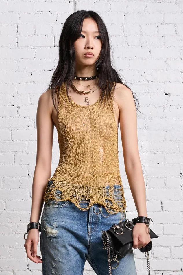 R13 Sale Women THREADBARE TANK TOP 8211 GOLD