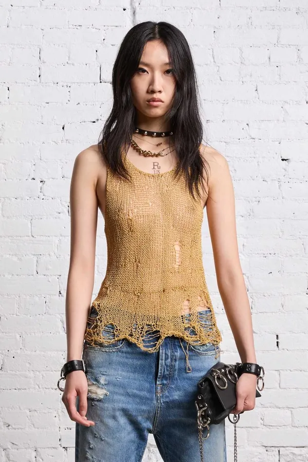 R13 Sale Women THREADBARE TANK TOP 8211 GOLD