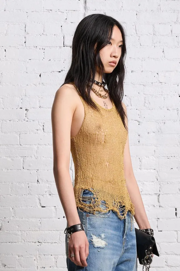 R13 Sale Women THREADBARE TANK TOP 8211 GOLD