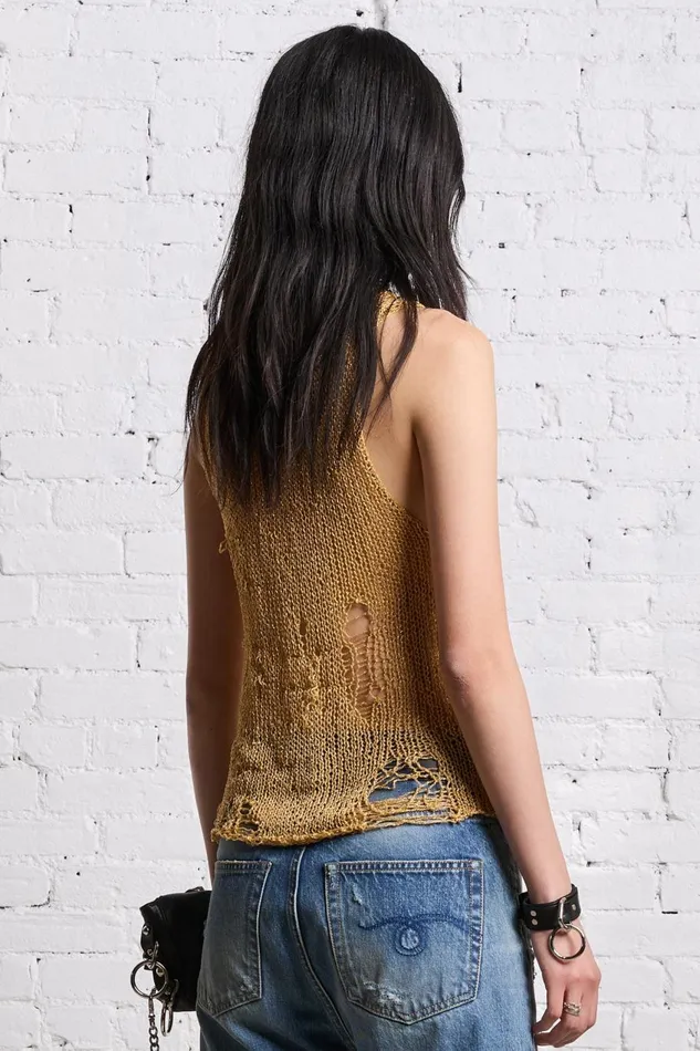 R13 Sale Women THREADBARE TANK TOP 8211 GOLD