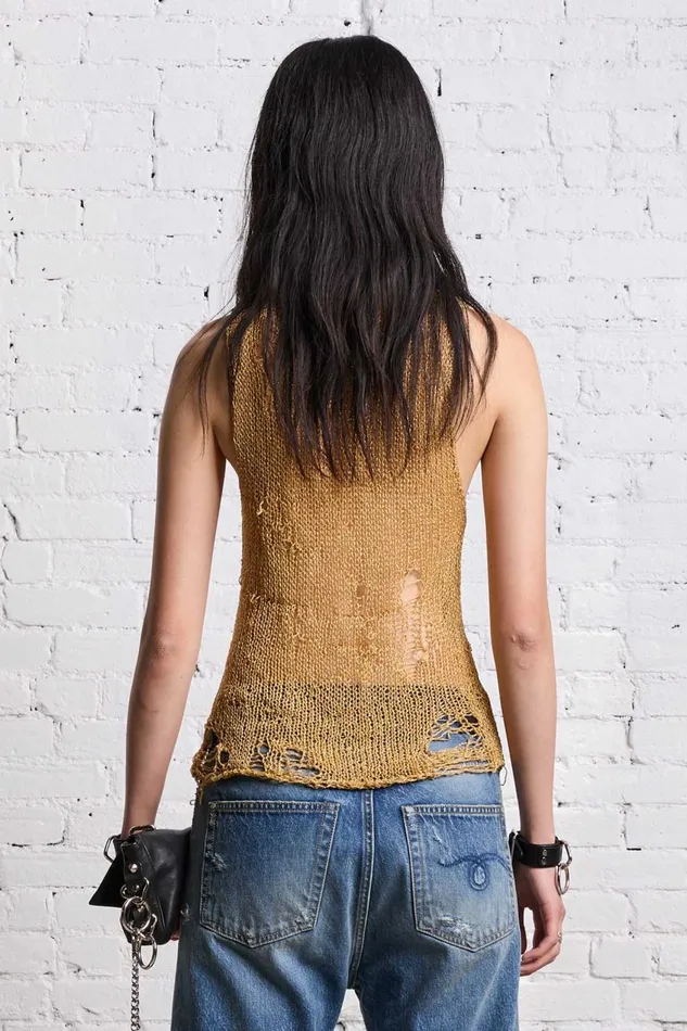 R13 Sale Women THREADBARE TANK TOP 8211 GOLD