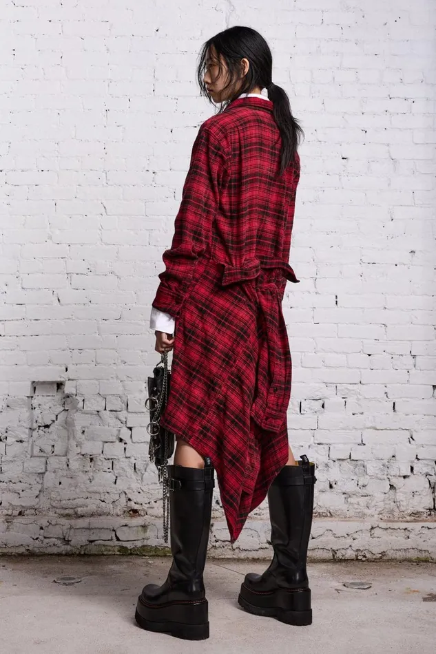 R13 Sale Women TIE SHIRTDRESS 8211 RED AND BLACK
