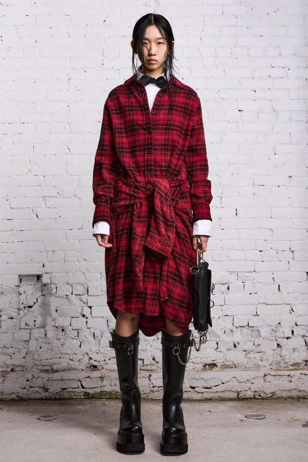 R13 Sale Women TIE SHIRTDRESS 8211 RED AND BLACK