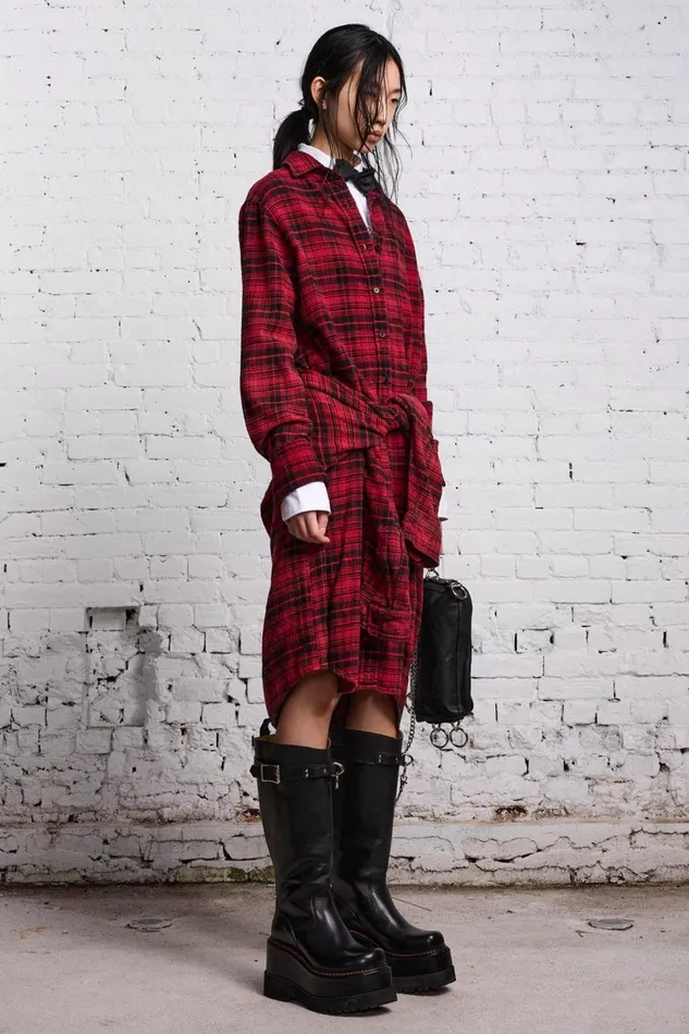 R13 Sale Women TIE SHIRTDRESS 8211 RED AND BLACK