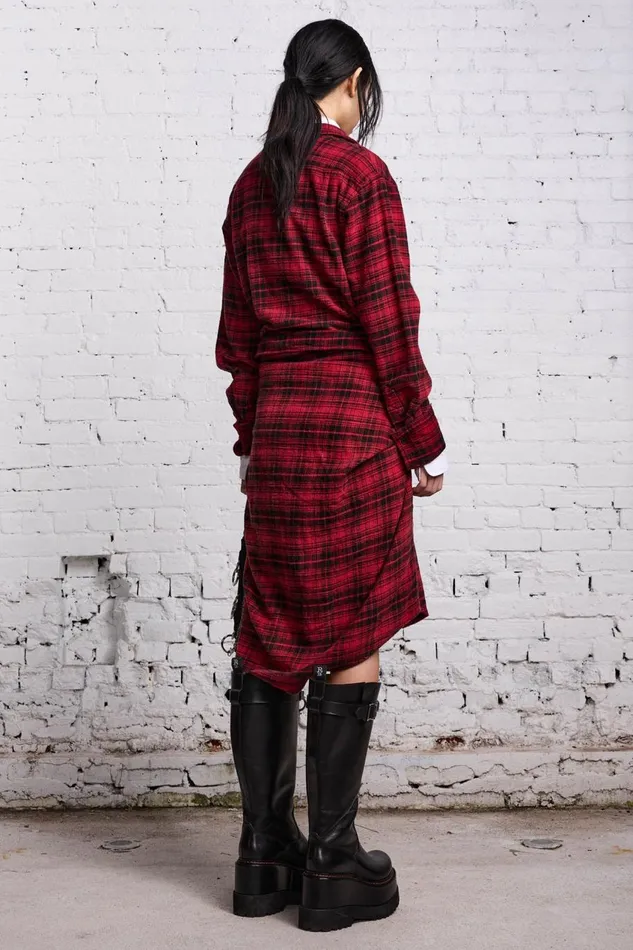 R13 Sale Women TIE SHIRTDRESS 8211 RED AND BLACK