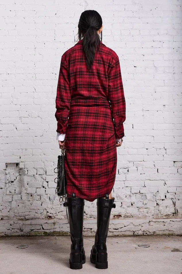 R13 Sale Women TIE SHIRTDRESS 8211 RED AND BLACK