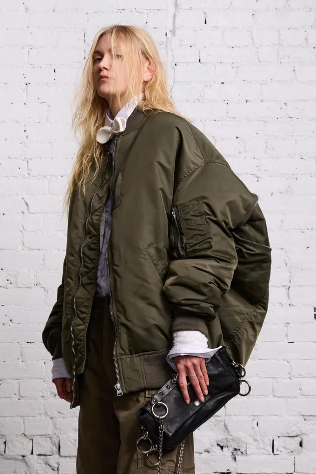 R13 Sale Women ZIP OUT DOWN BOMBER 8211 OLIVE