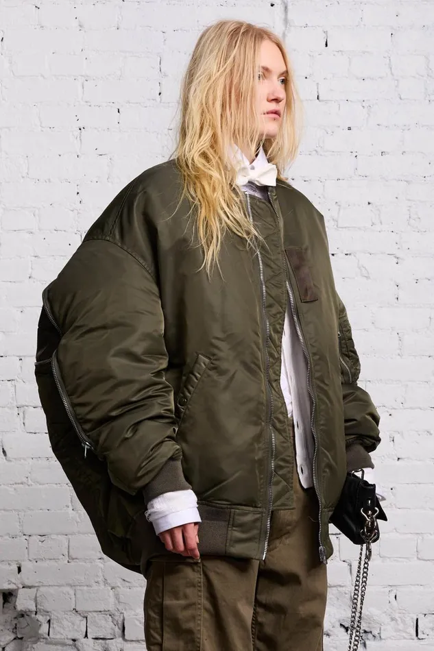 R13 Sale Women ZIP OUT DOWN BOMBER 8211 OLIVE