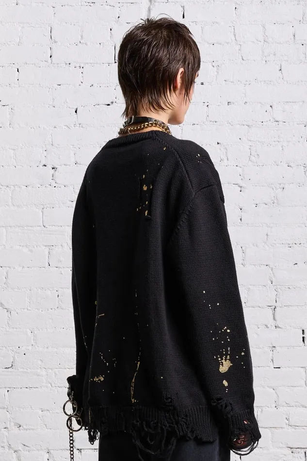 R13 Sweaters Women BOYFRIEND CARDIGAN 8211 GOLD SPLATTERED BLACK