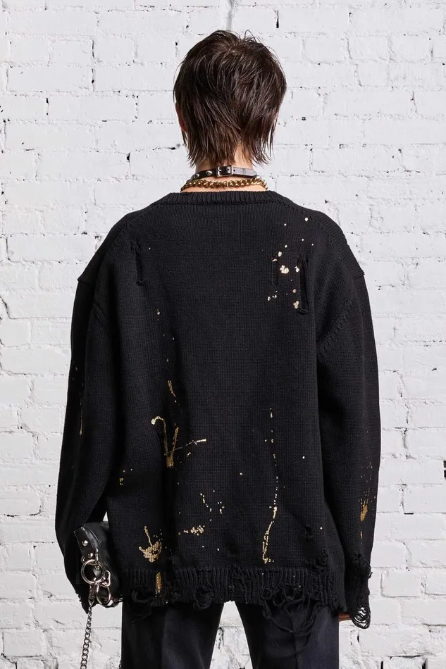 R13 Sweaters Women BOYFRIEND CARDIGAN 8211 GOLD SPLATTERED BLACK