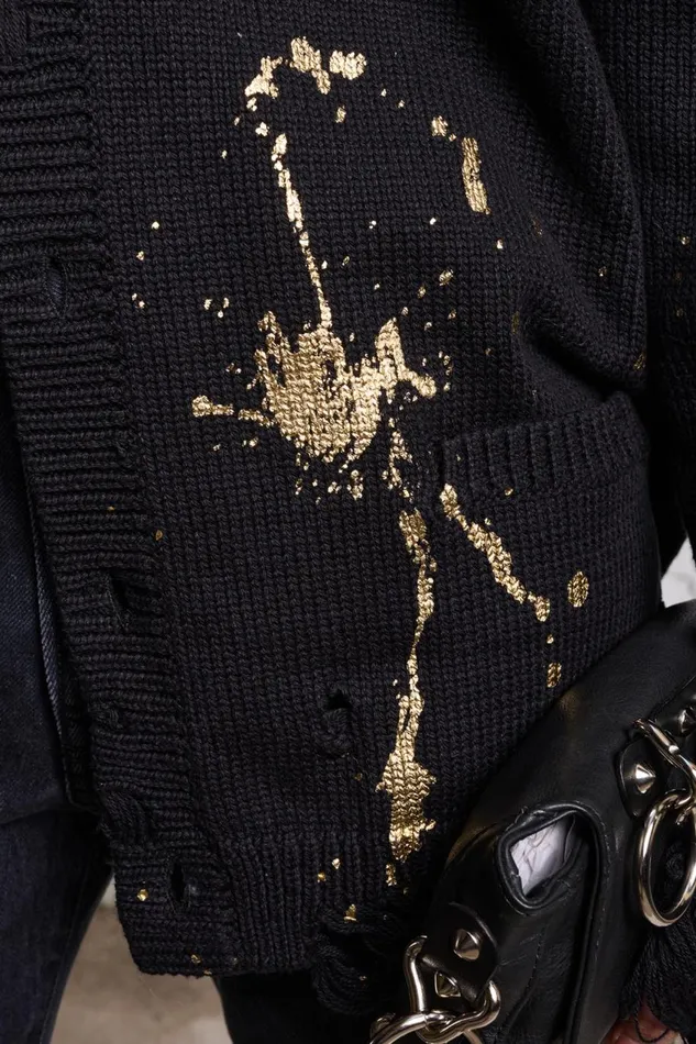 R13 Sweaters Women BOYFRIEND CARDIGAN 8211 GOLD SPLATTERED BLACK