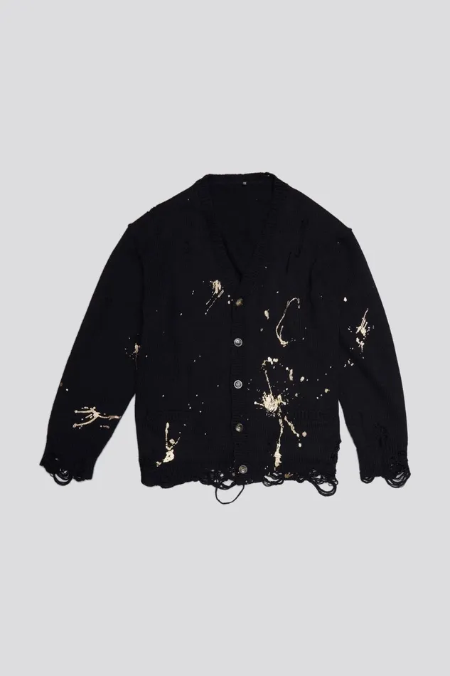 R13 Sweaters Women BOYFRIEND CARDIGAN 8211 GOLD SPLATTERED BLACK